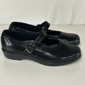 SAS Maria Mary Jane Shoes Womens 7 M Black Snake Patent Leather Comfort